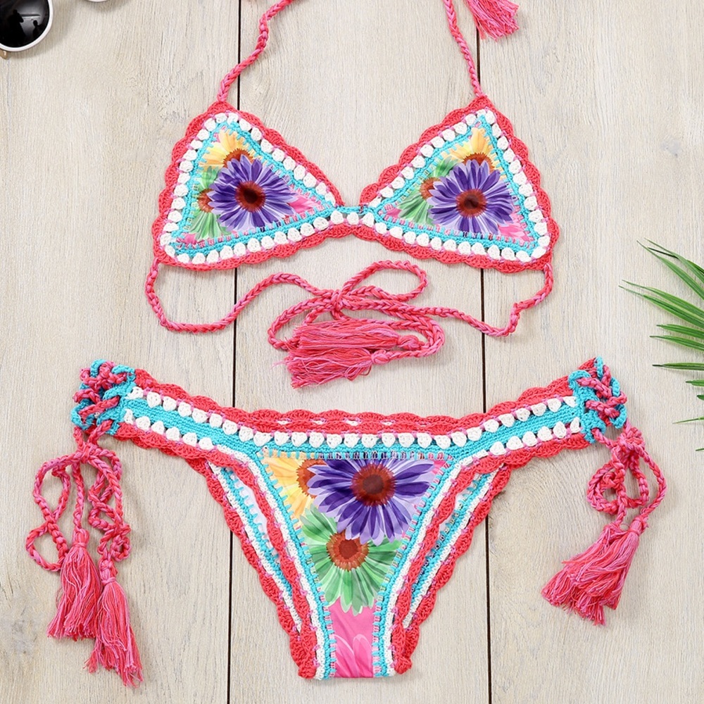 Last 1Hippie Hooray Boho Floral Crochet Bikini - Picture 3 of 7